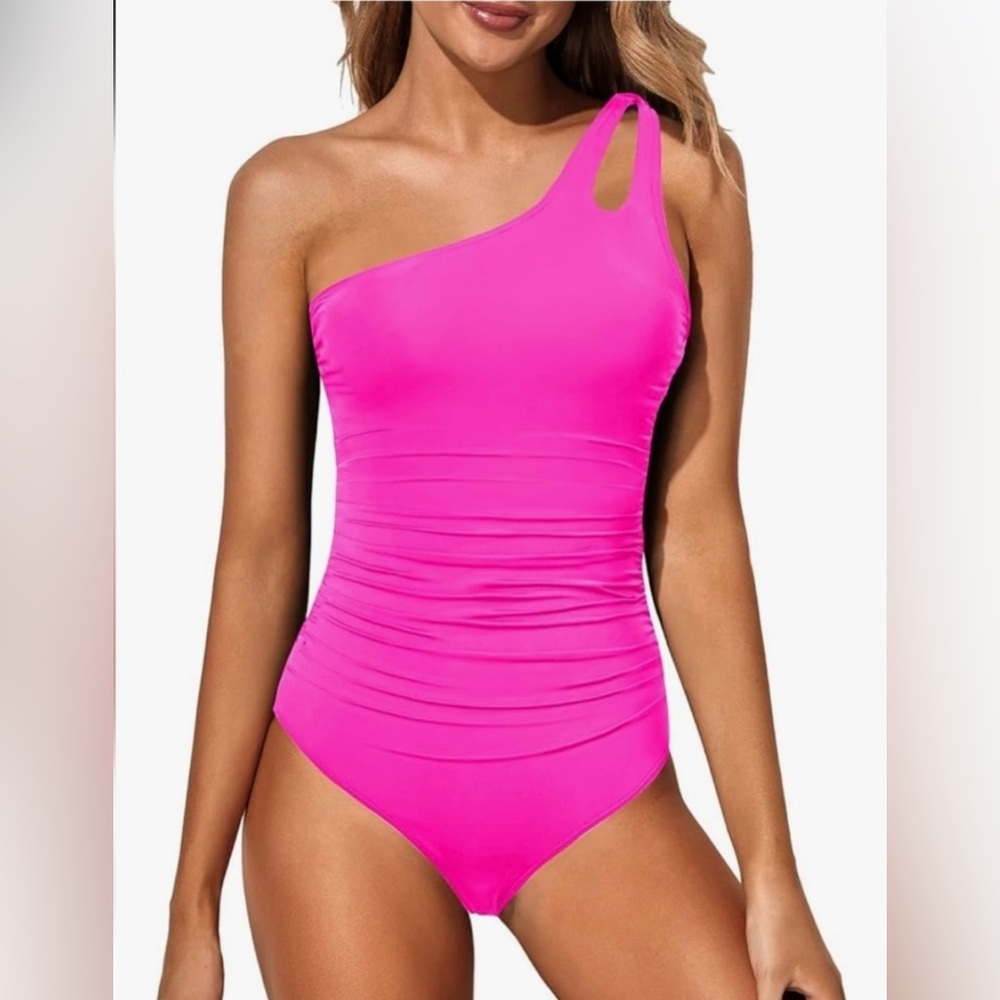 Holipick Ruched One Shoulder Tummy Control Bathing Suit
